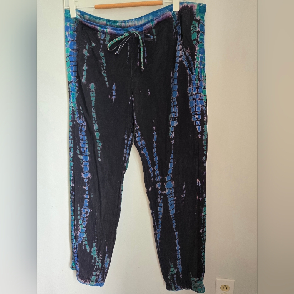Tie-Dye Black and Blue Women's Lightweight Pants